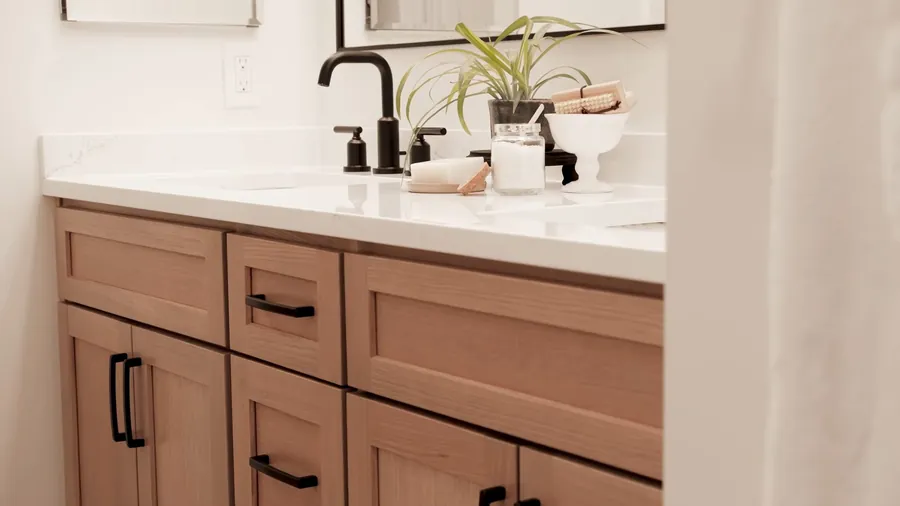 Bathroom vanity with new faucet and cabinet plumbing for Fixture Repair & Installation in Lakewood, CA
