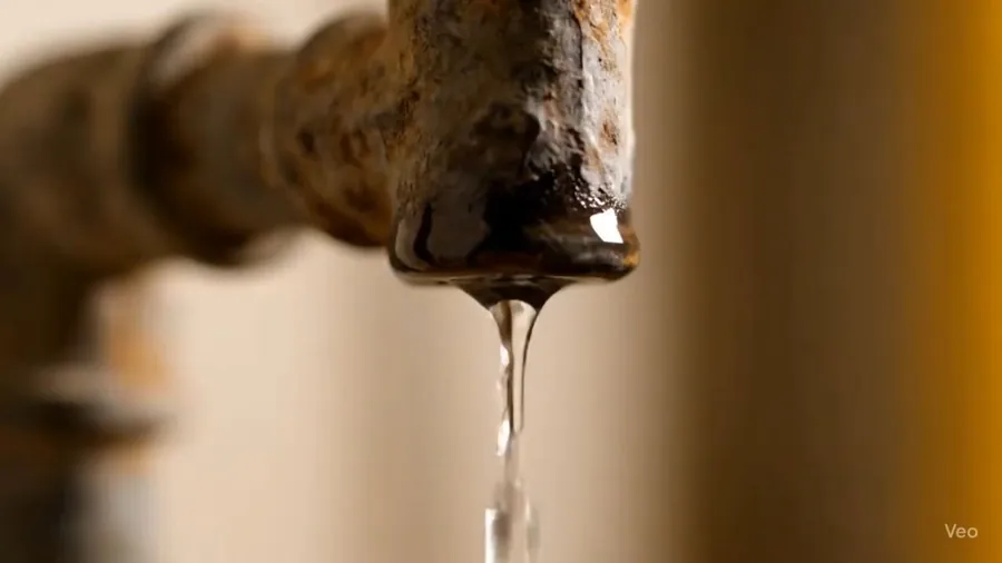 Rust colored drip coming from a water heater outlet for Lakewood CA Water Quality: Hard Well Water and What It Does to Your Plumbing
