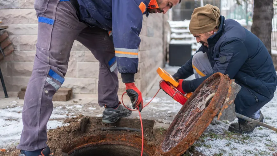 Technicians jetting a drain line from an open sewer access for Hydro Jetting in Lakewood, CA